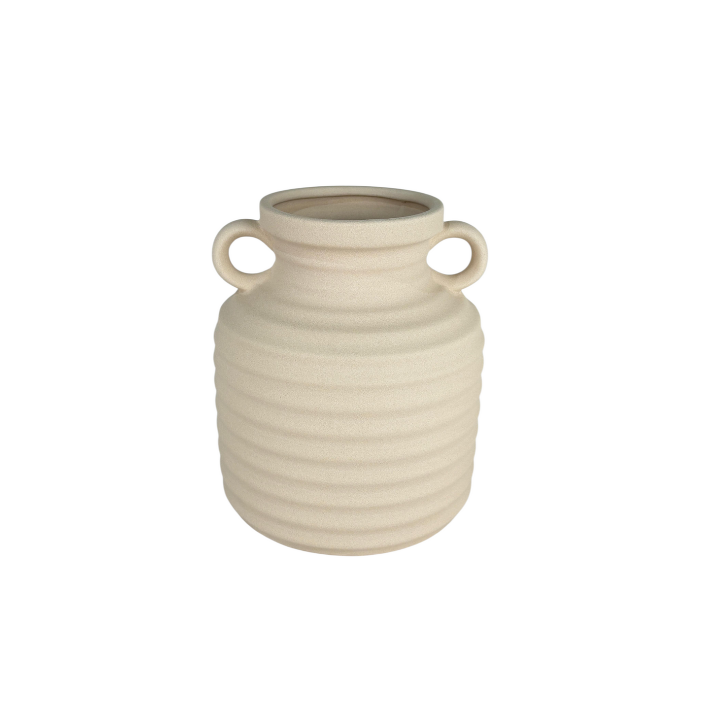 Ribbed Ceramic Vase with Handles – Modern Minimalist Decorative Vase