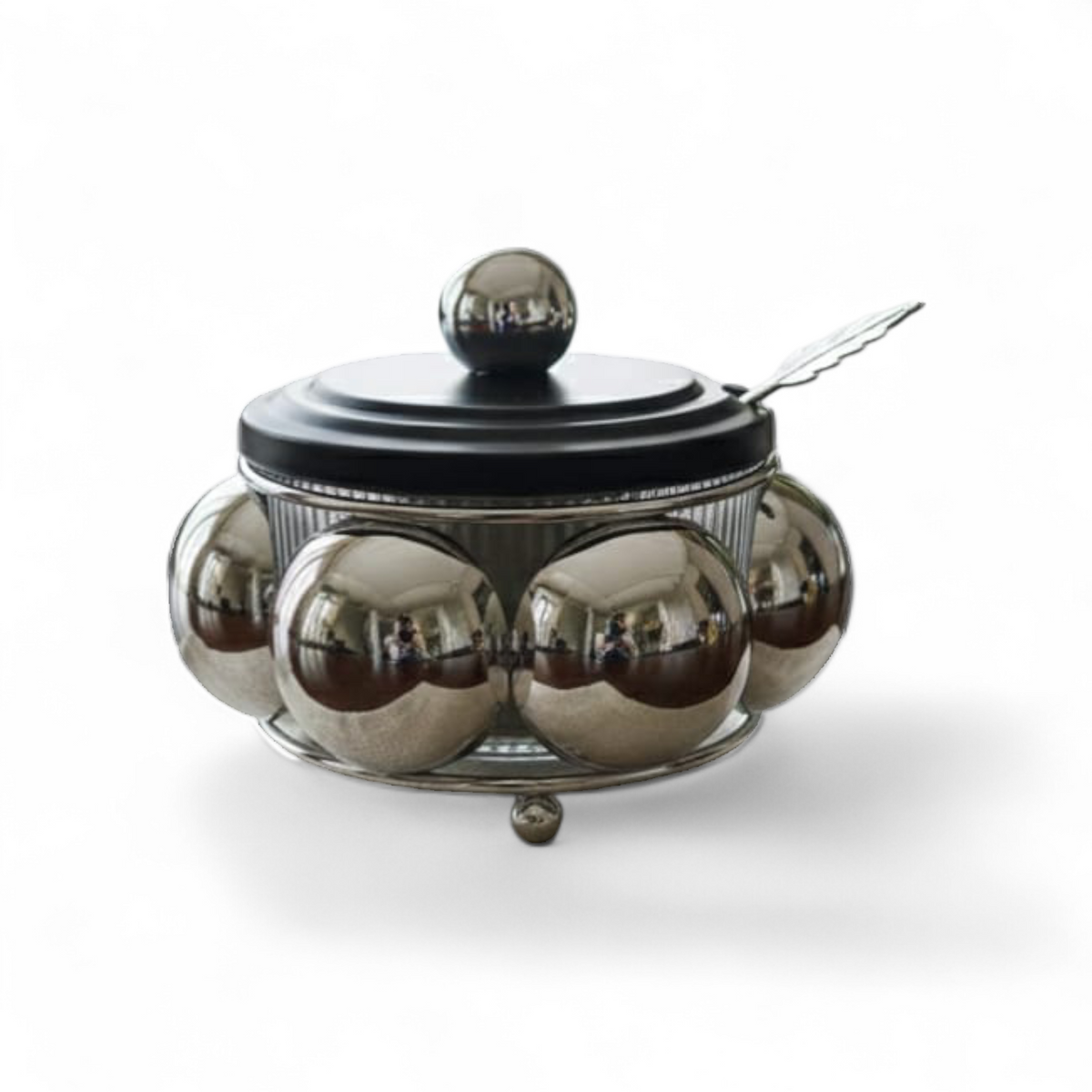 Luxury Glass Sugar Bowl with Spoon – Modern Silver Kitchen & Table Décor