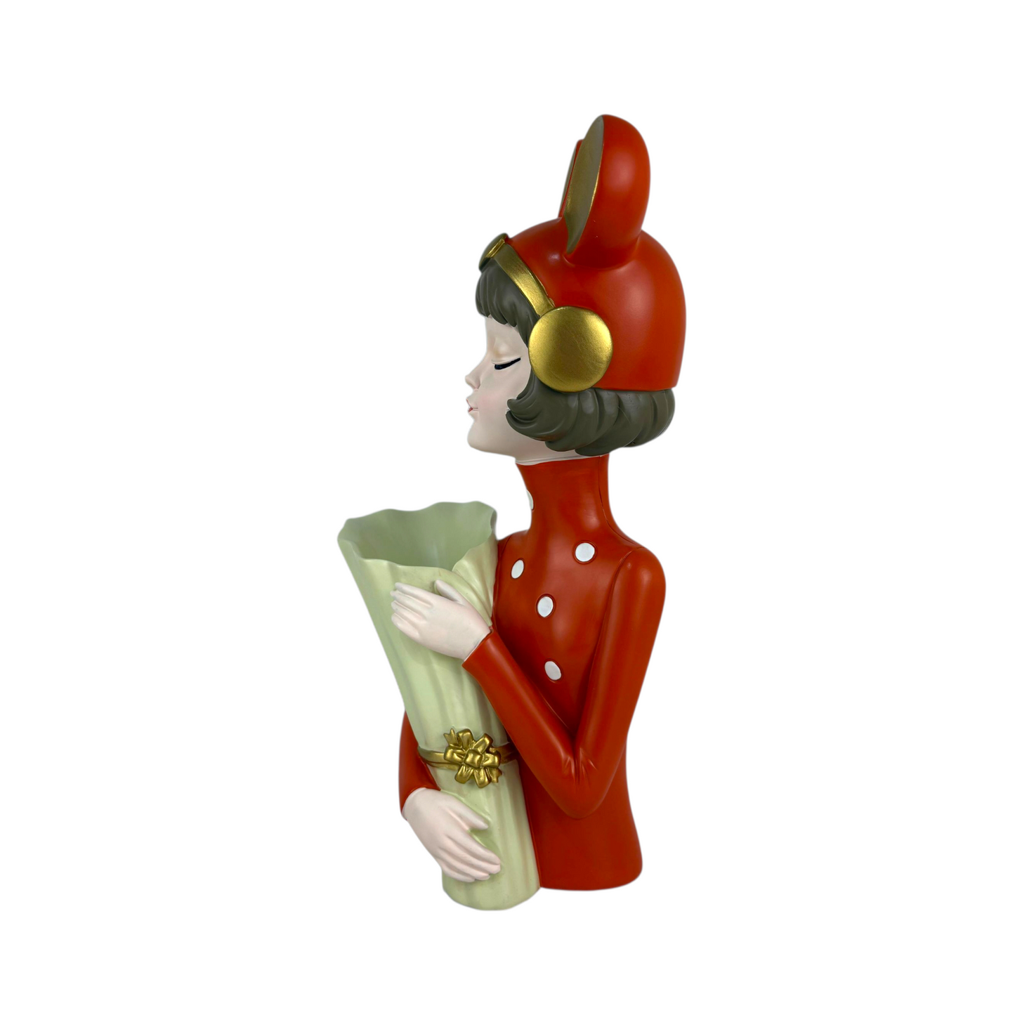 Red Bow Girl Flower Vase Holder – Decorative Figurine