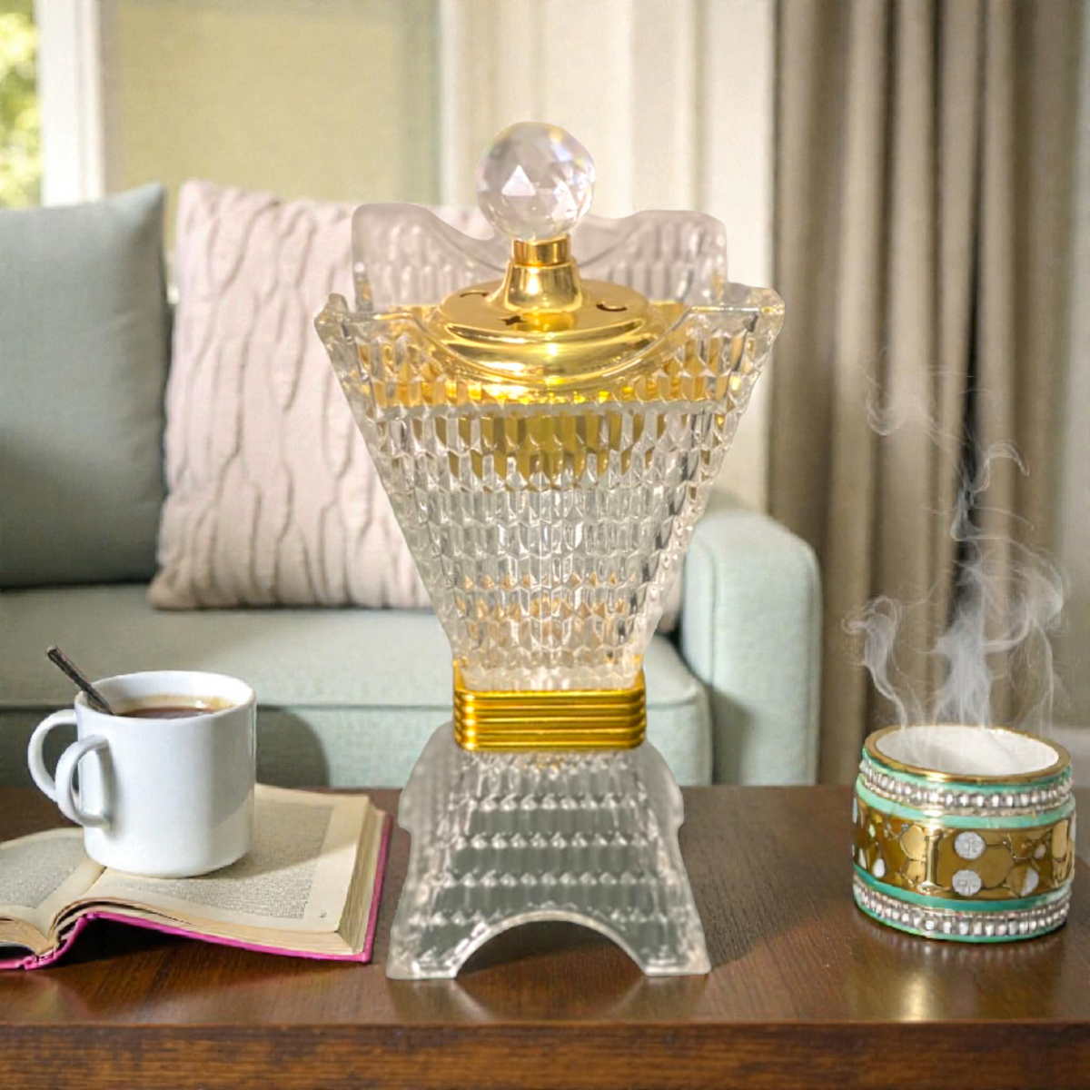 Luxury Glass Perfume Bottle – Crystal Refillable Attar & Oil Bottle with Gold Lid