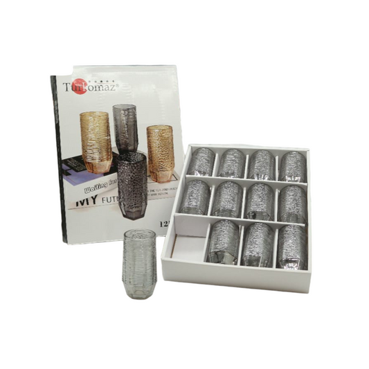 Textured Glass Tumblers Set – 12-Piece Elegant Drinking Glasses