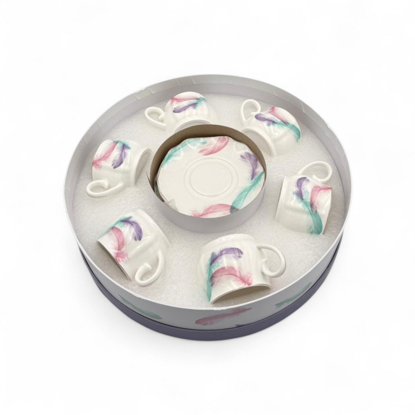 Porcelain Espresso Cup & Saucer Set – Floral Design Coffee Cups Gift Box