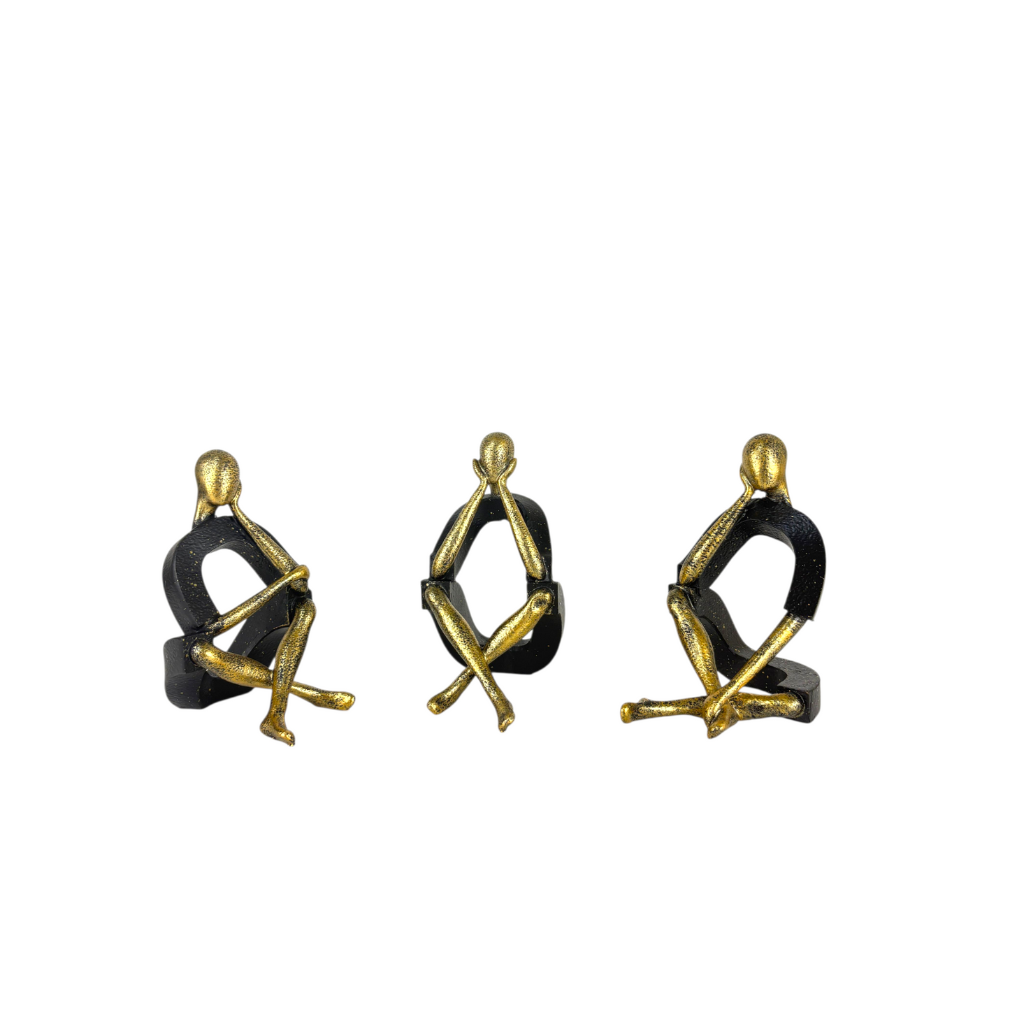 Abstract Thinker Figurine Set – Modern Gold & Black Resin Sculptures for Home & Office Décor (Set of 3)
