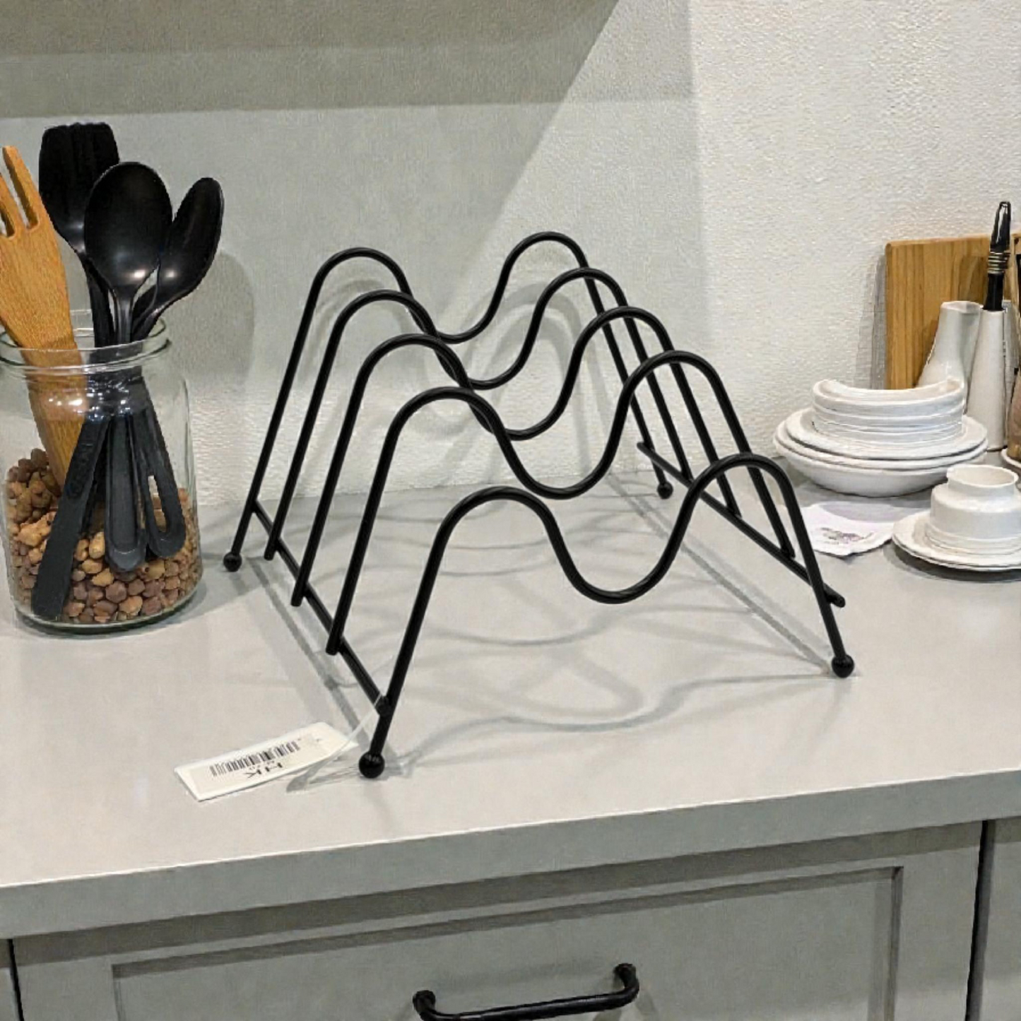 Metal Pan Organizer Rack – Kitchen Cabinet Pot & Lid Holder (Black)