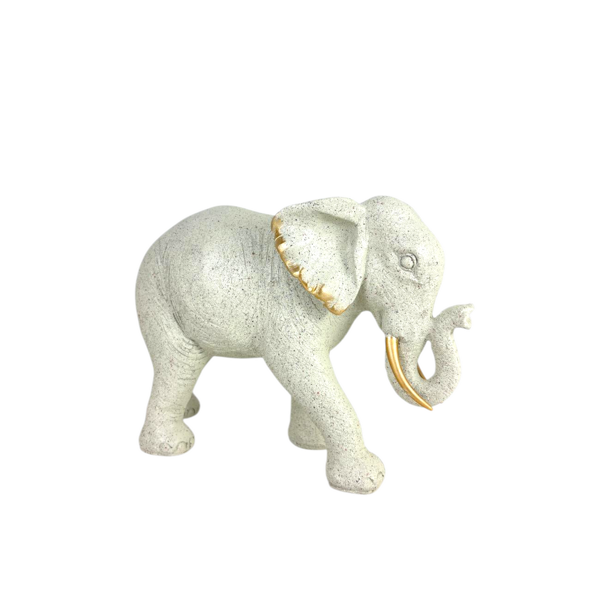 Elegant Stone-Effect Elephant Figurine with Gold Accents – Modern Home Décor Sculpture