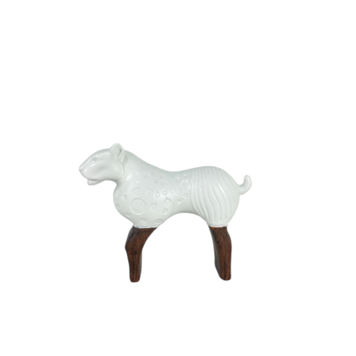 White Abstract Animal Figurine Set – Modern Resin Décor with Wooden Legs (2 Pieces)