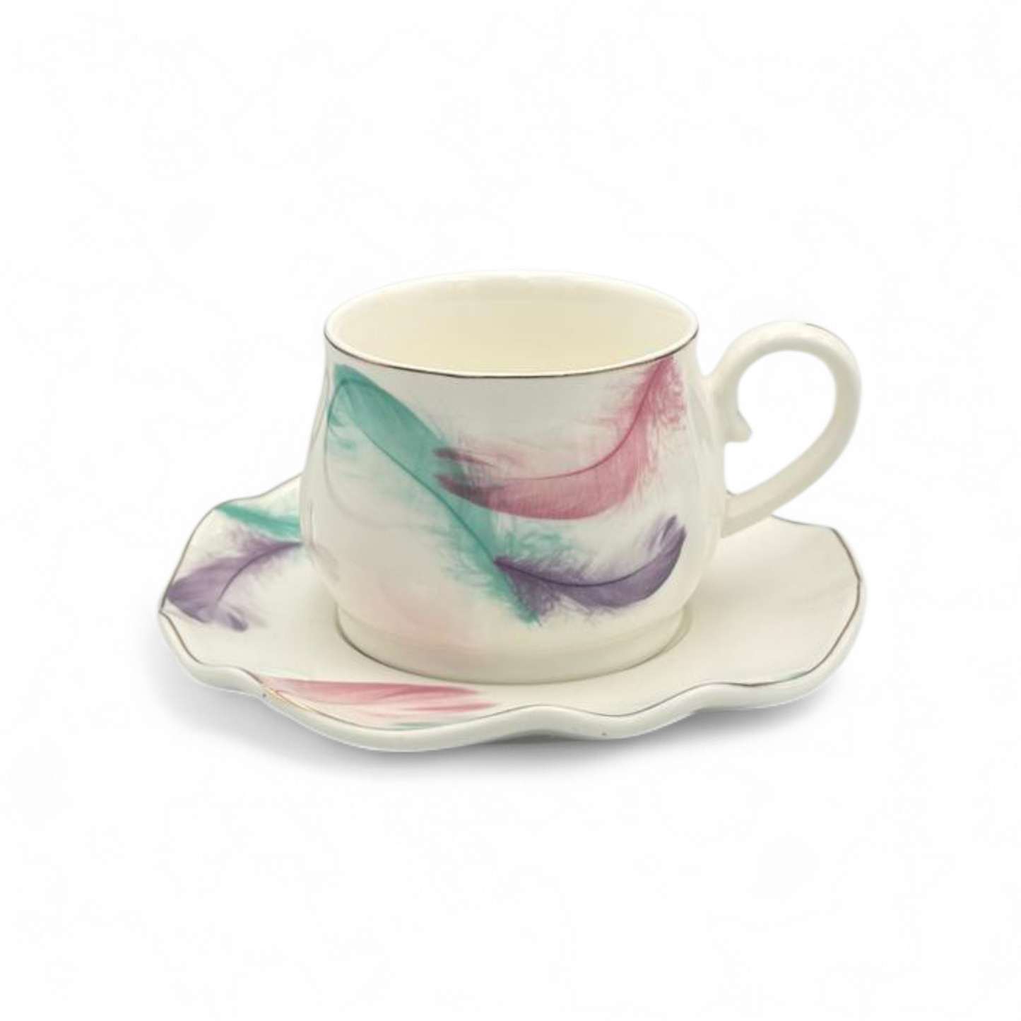 Porcelain Espresso Cup & Saucer Set – Floral Design Coffee Cups Gift Box
