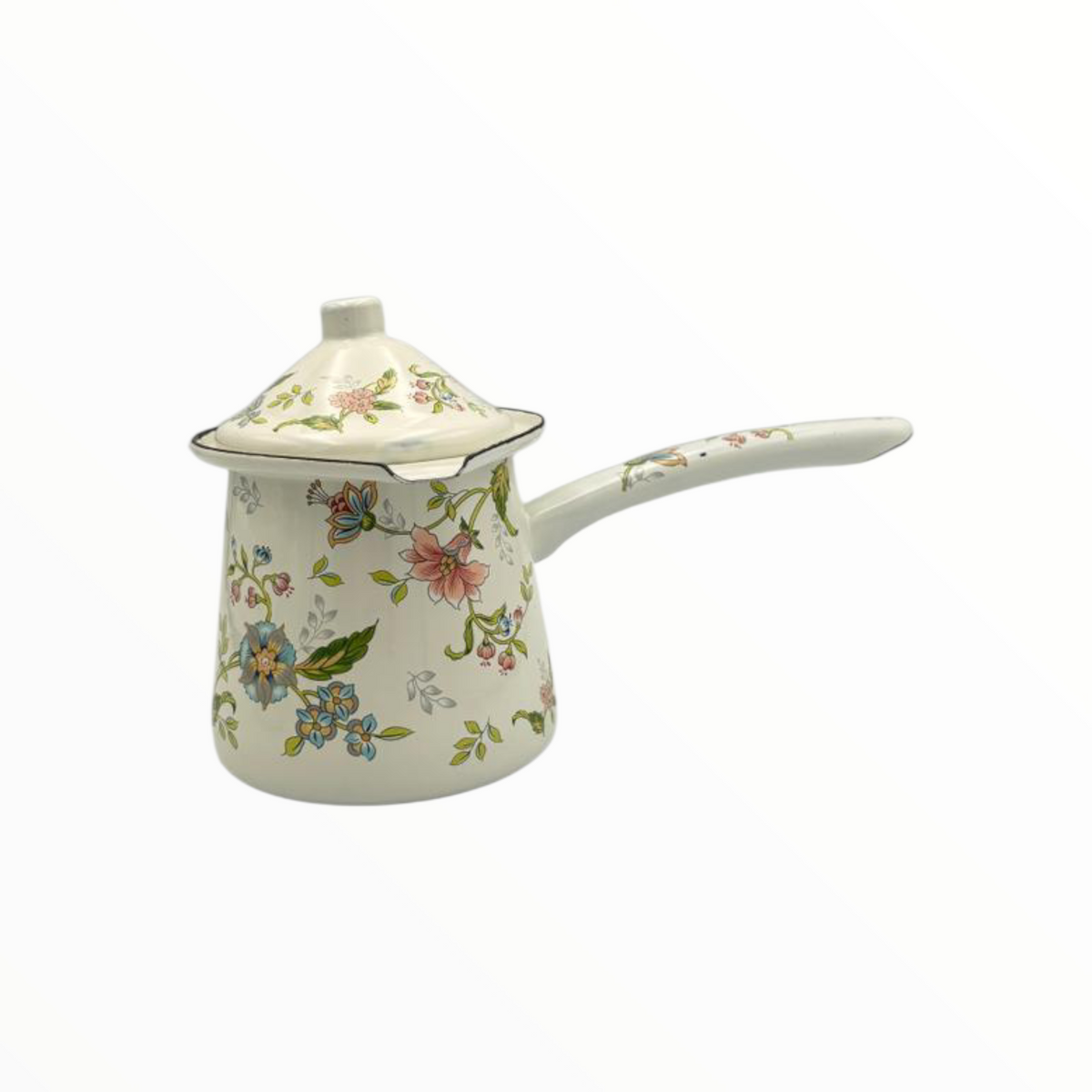 Floral Enamel Turkish Coffee Pot Set  – 3 Sizes with Lid