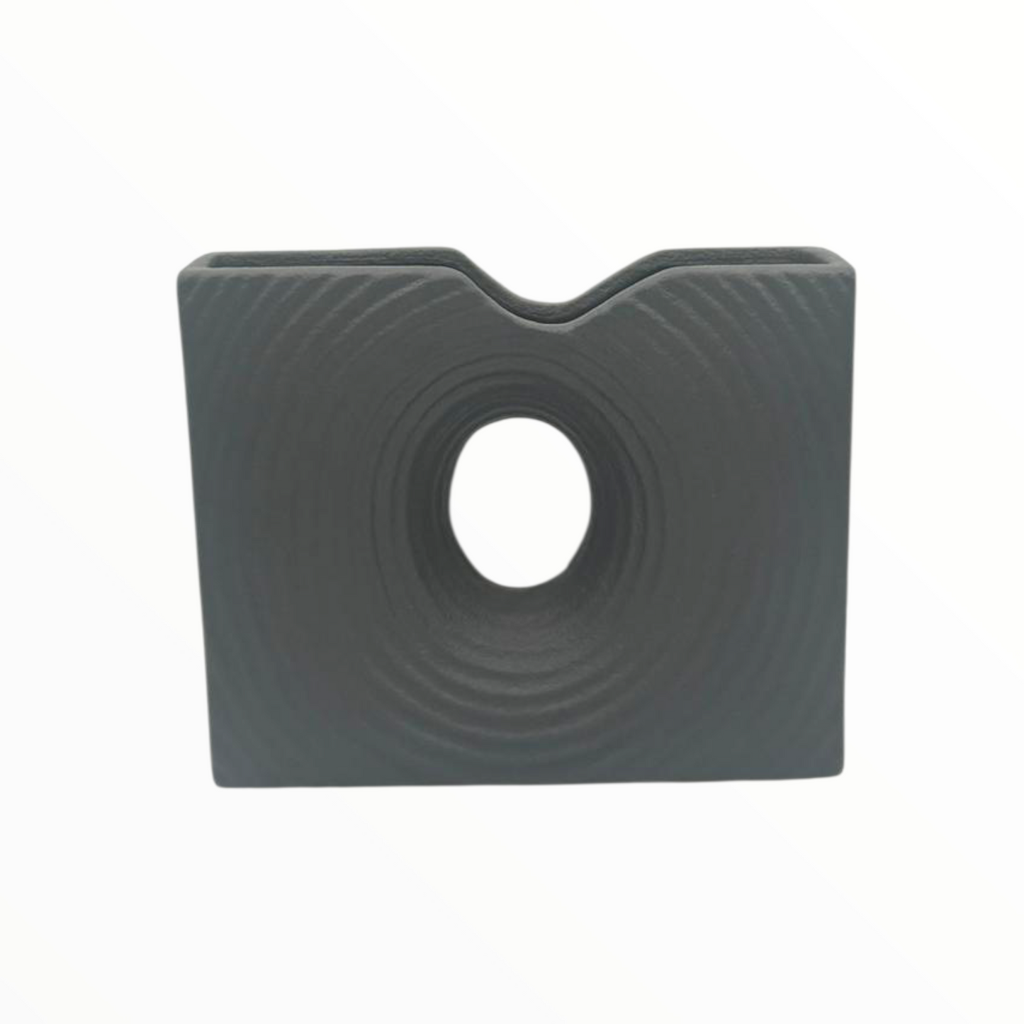 Modern Black Abstract Ceramic Vase with Center Hole | Minimalist Sculptural Home Décor