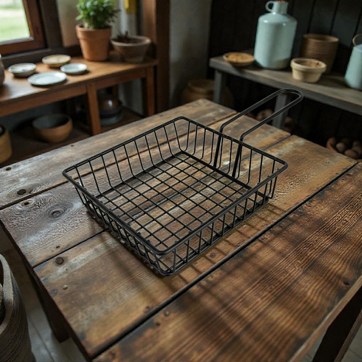Black Metal Wire Storage Basket – Multipurpose Fruit, Bread & Organizer Basket