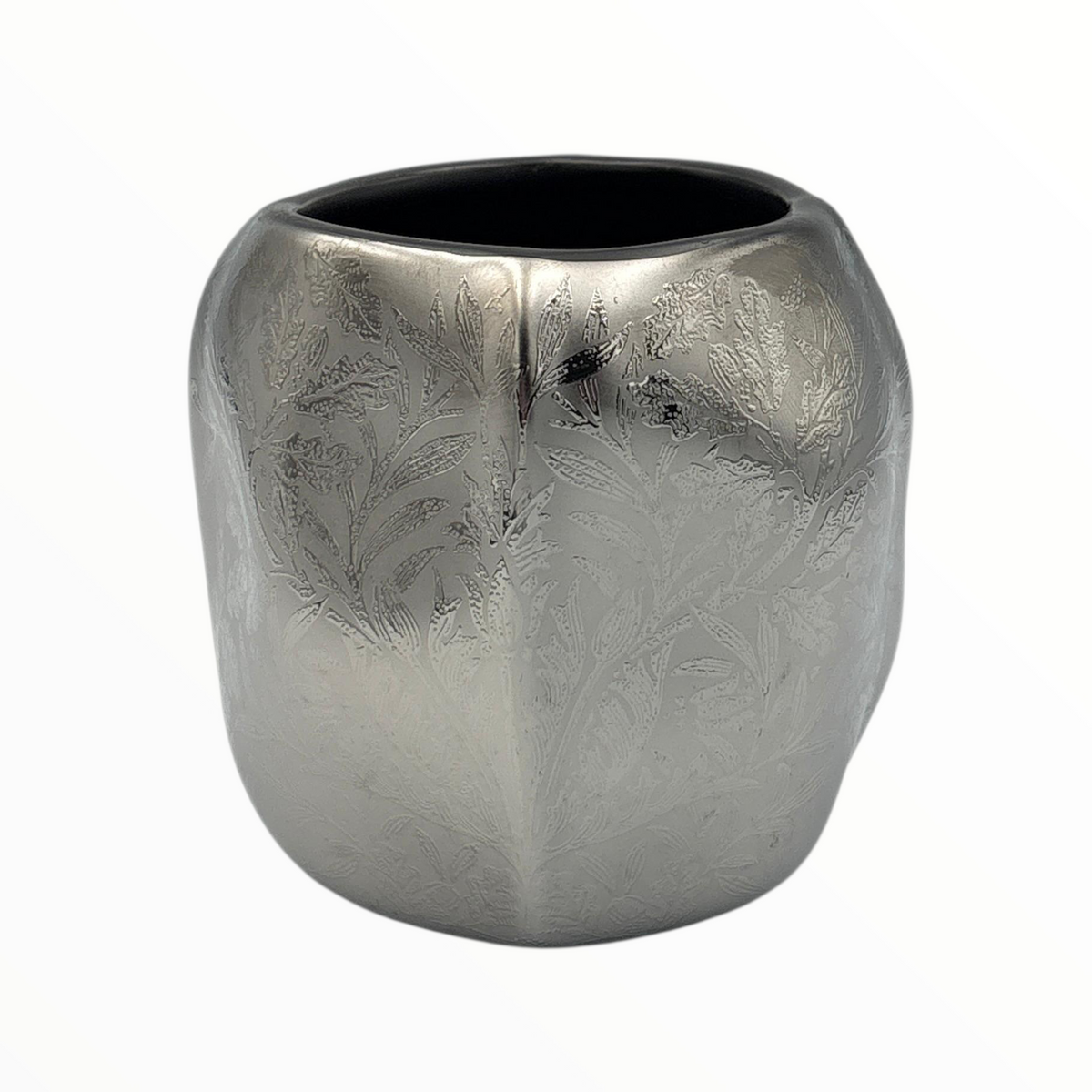 Two-Tone Ceramic Mug – Black and Silver Floral Coffee Mug 350ml