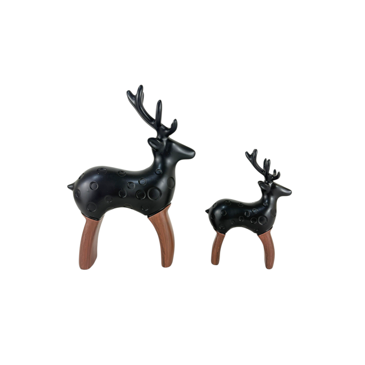 Decorative Deer Figurine Set – Modern Resin Reindeer with Wooden Legs (2 Pieces)