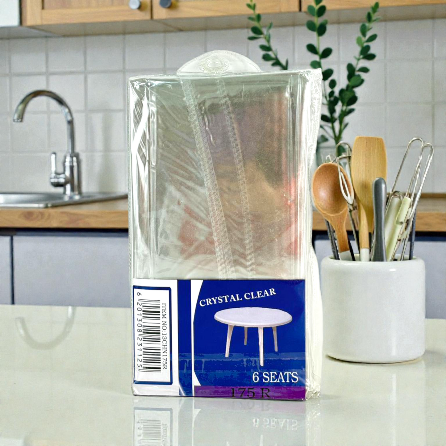 Crystal Clear Round Transparent Tablecloth 175R – Waterproof PVC Table Protector for 6 Tables