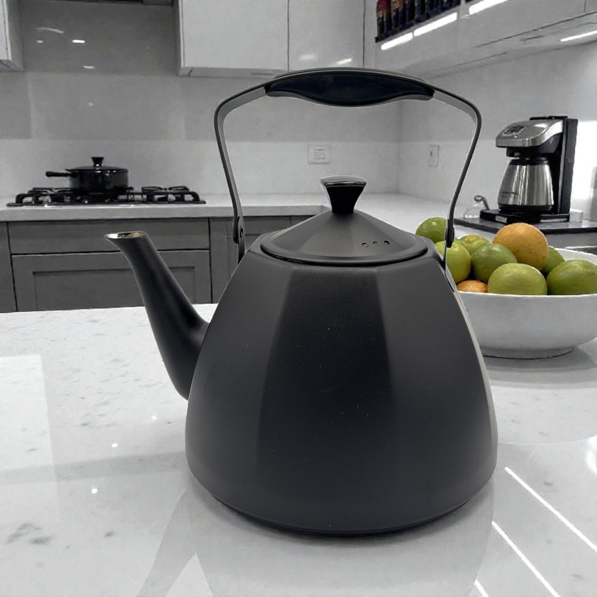 Matte Black Teapot with Handle – Modern Tea Kettle Design2 litre