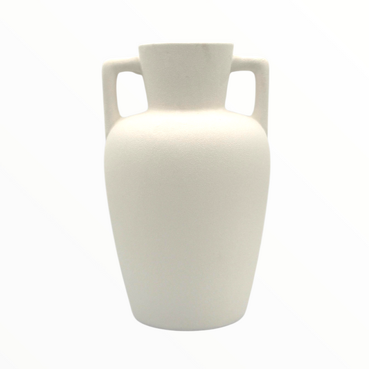Minimalist White Ceramic Vase with Handles – Modern Decorative Vase