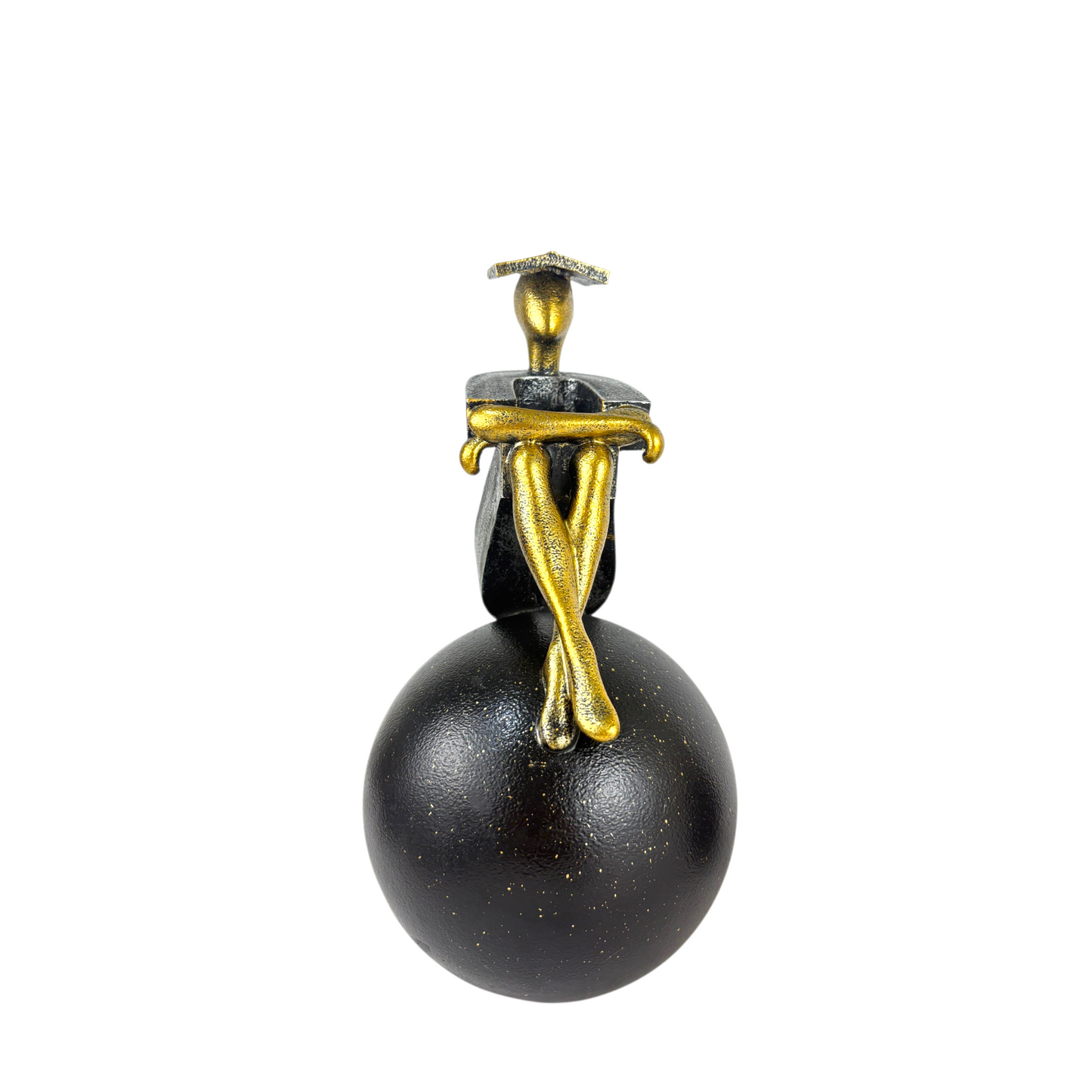 Modern Thinker Figurine Set – Gold & Black Abstract Statues on Spheres (Home & Office Decor)