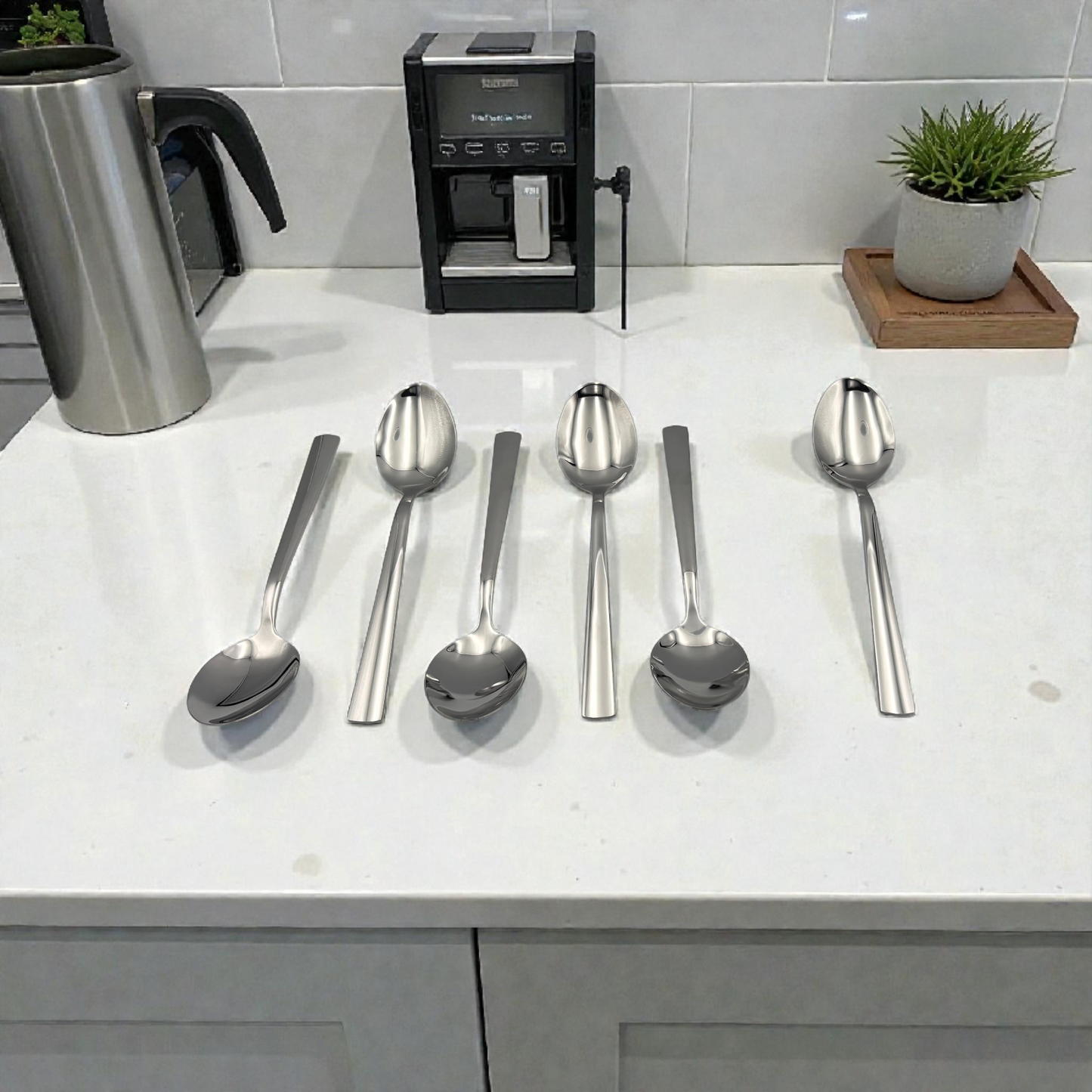 Stainless Steel Dessert & Coffee Spoon Set – 6-Piece Modern Cutlery