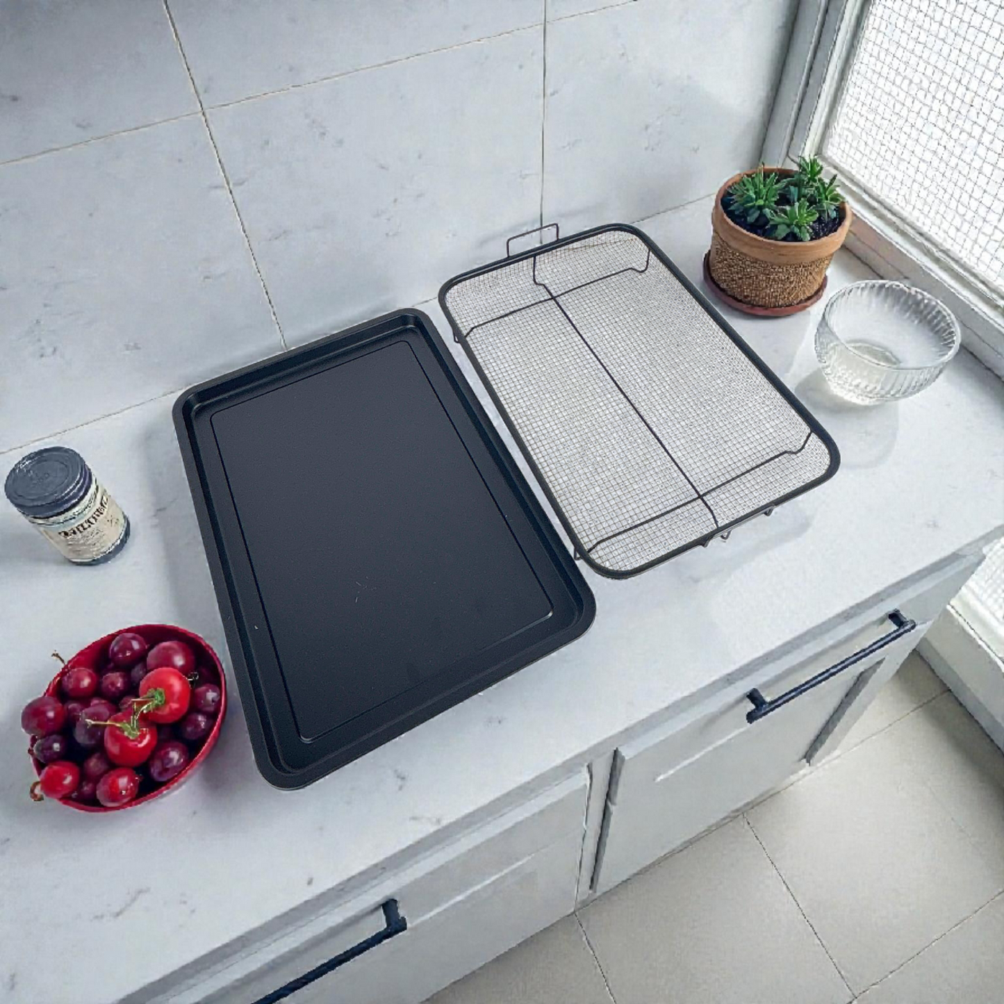 Non-Stick Baking Tray with Cooling Rack Set – Oven & Air Fryer Compatible