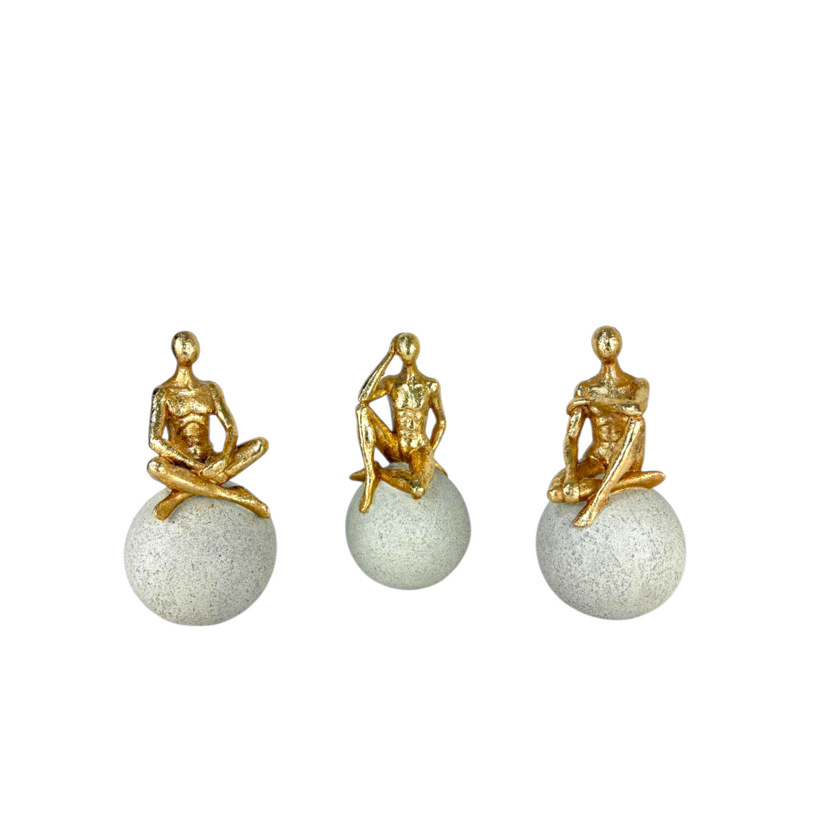 Abstract Thinker Figurines on Stone Spheres – Set of 3 Modern Minimalist Resin Sculptures