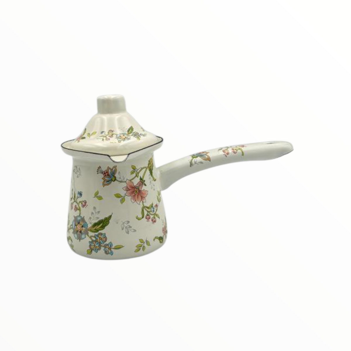 Floral Enamel Turkish Coffee Pot Set  – 3 Sizes with Lid