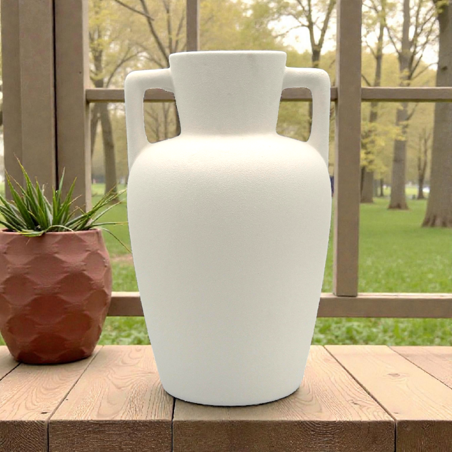 Minimalist White Ceramic Vase with Handles – Modern Decorative Vase
