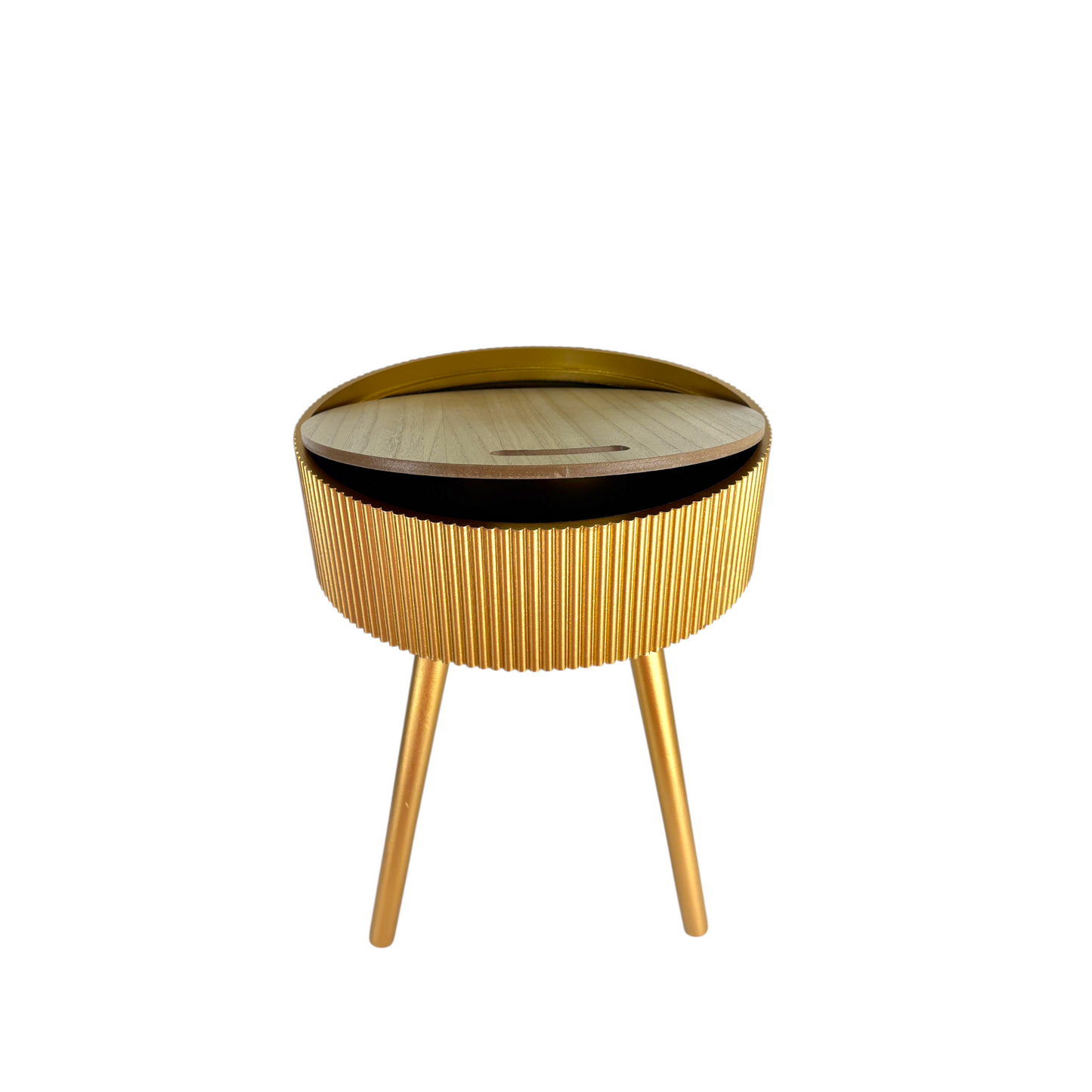 Luxury Gold Metal Storage Bowl with Wooden Lid & Stand – Modern Decorative Organizer