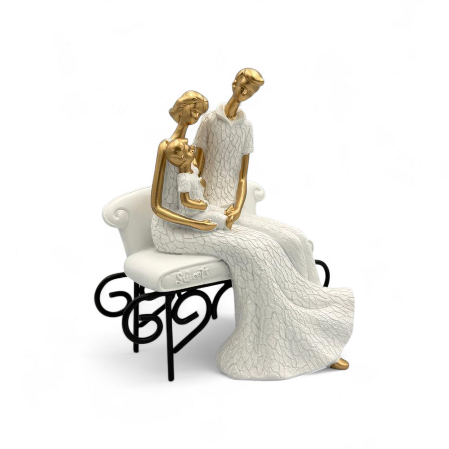 Romantic Couple Figurine with Cat – Silver & Black Modern Home Décor Statue