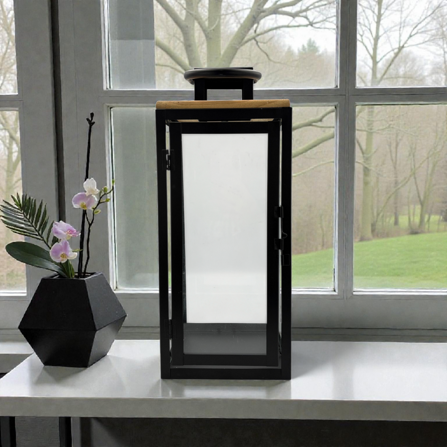 Black Metal Glass Lantern – Elegant  Decorative Candle Holder