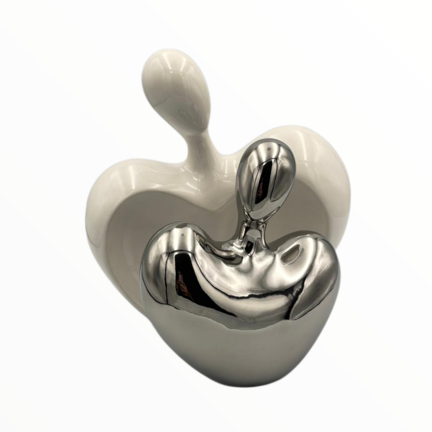 Abstract White & Chrome Apple Sculpture – Modern Art Décor