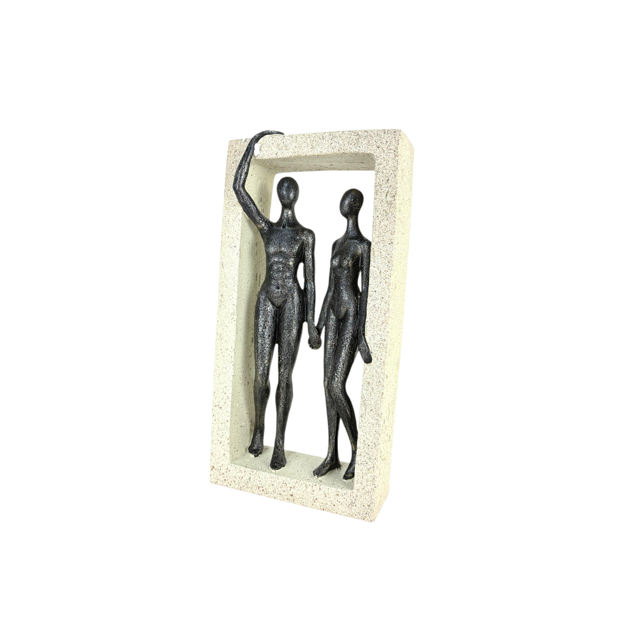 Abstract Couple Sculpture in Stone Frame – Modern Minimalist Resin Art Décor for Home & Office