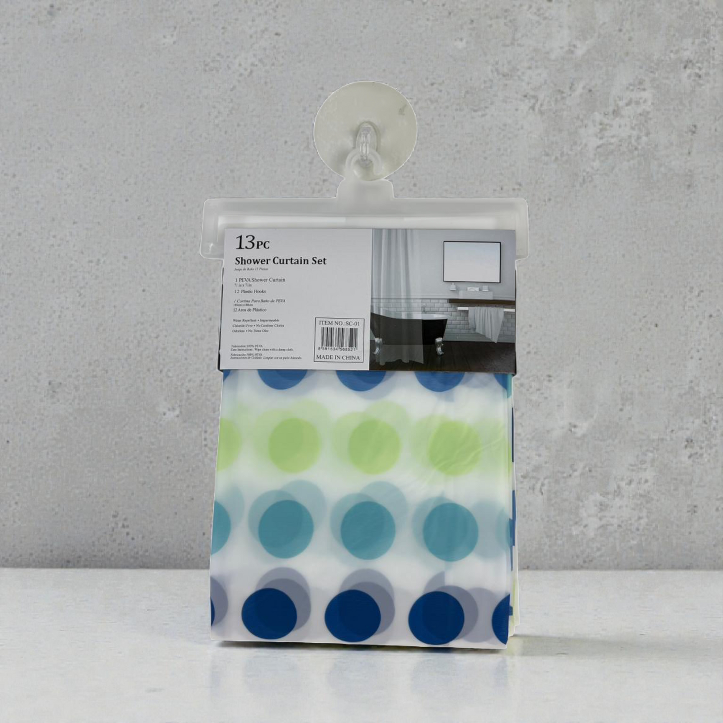 Polka Dot Shower Curtain – Waterproof Curtain with 12 Hooks – Blue & Green Dots