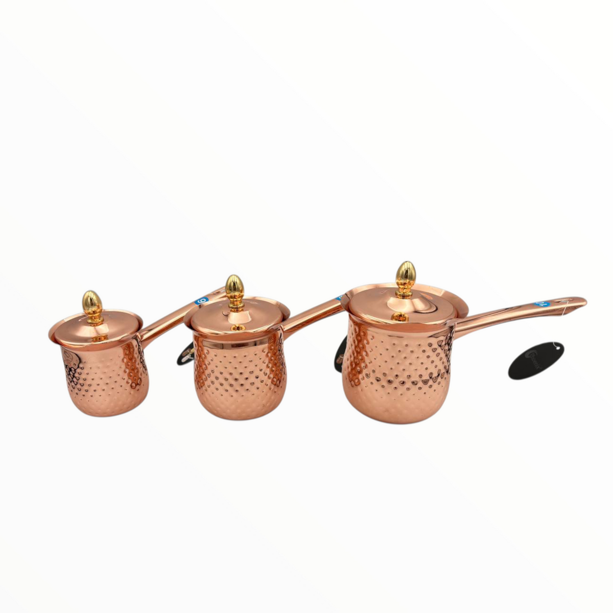 Hammered Copper Turkish Coffee Pot Set (Cezve) – 3 Sizes with Lid