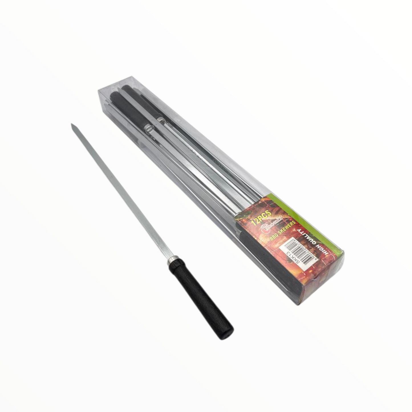 BBQ Skewers Set – Stainless Steel Grill Skewers with Wooden Handles (12 Pieces)