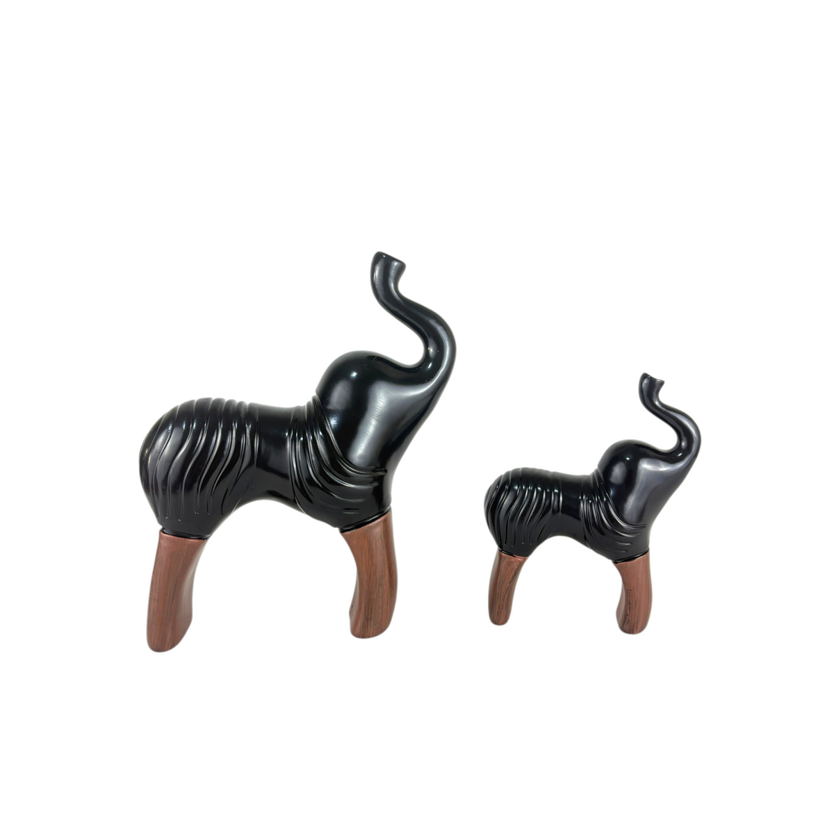 Black Abstract Animal Figurine Set – Modern Resin Décor with Wooden Legs (2 Pieces)