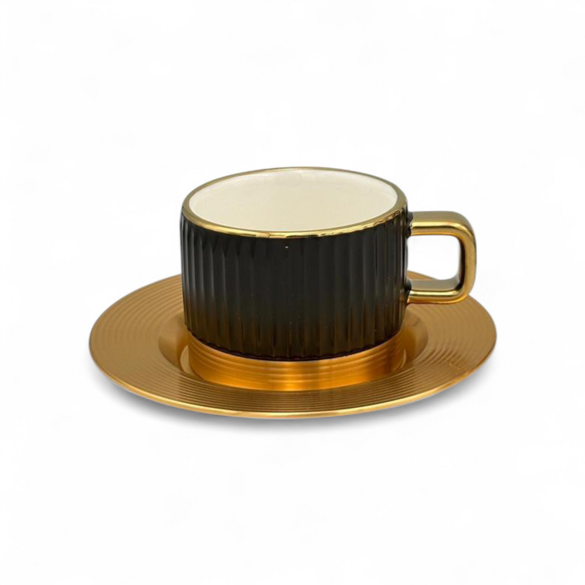 Black Ribbed Coffee Cup Set with Gold Base – Modern Luxury Cups