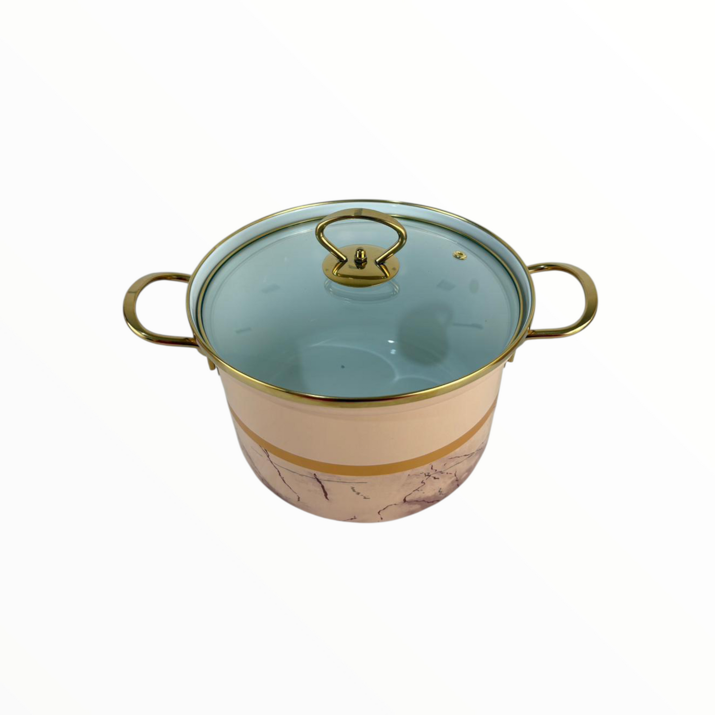 Tutia Luxury Marble-Design Cooking Pot Set with Glass Lids – 3-Piece Non-Stick Cookware Set (Gold Handles)