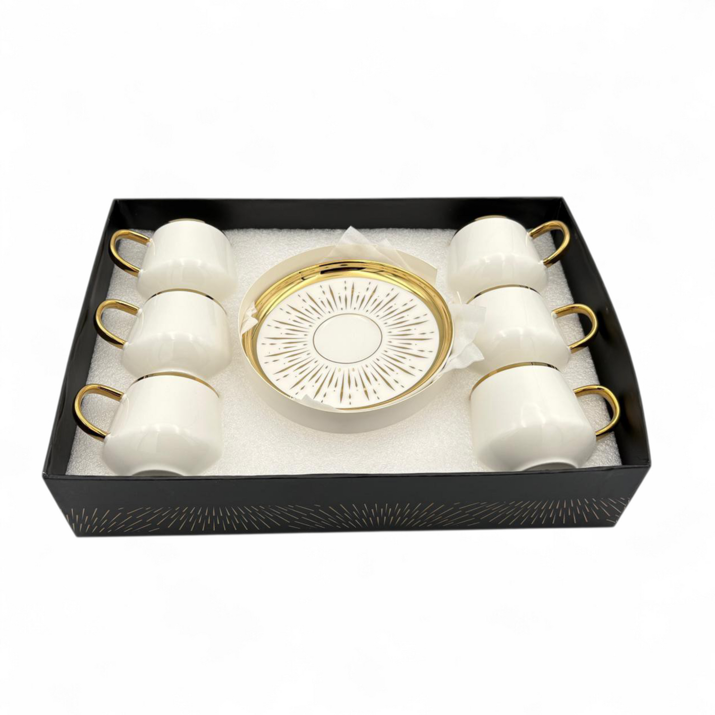 Porcelain Coffee Cup Set – White with Blue & Gold Decorative Design 12pcs