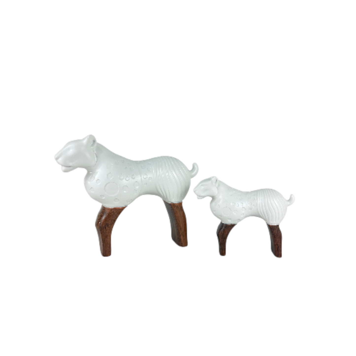 White Abstract Animal Figurine Set – Modern Resin Décor with Wooden Legs (2 Pieces)