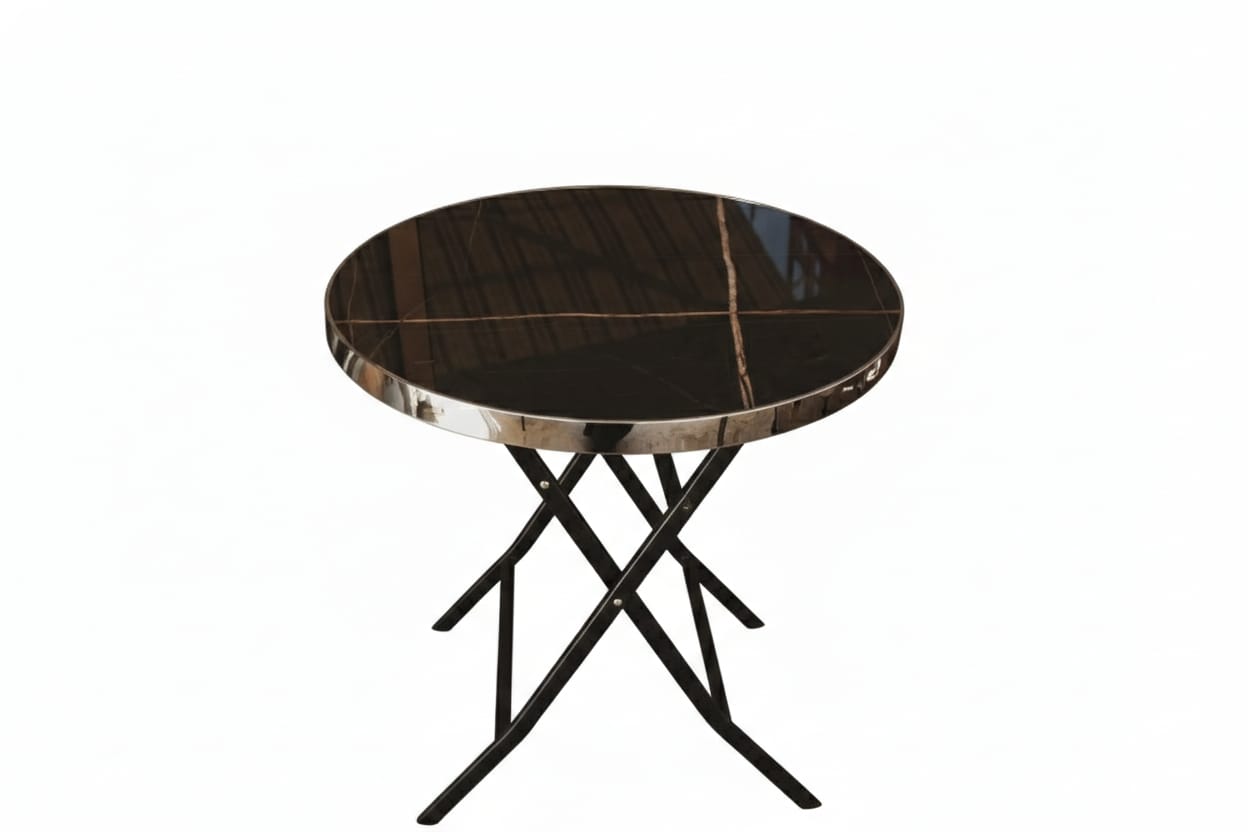 Round Marble Side Table Ø60 cm – Black Marble Top with Metal Base