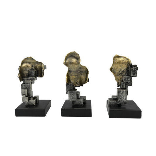 Geometric Abstract Face Sculpture Set – Gold & Black Modern Art Décor