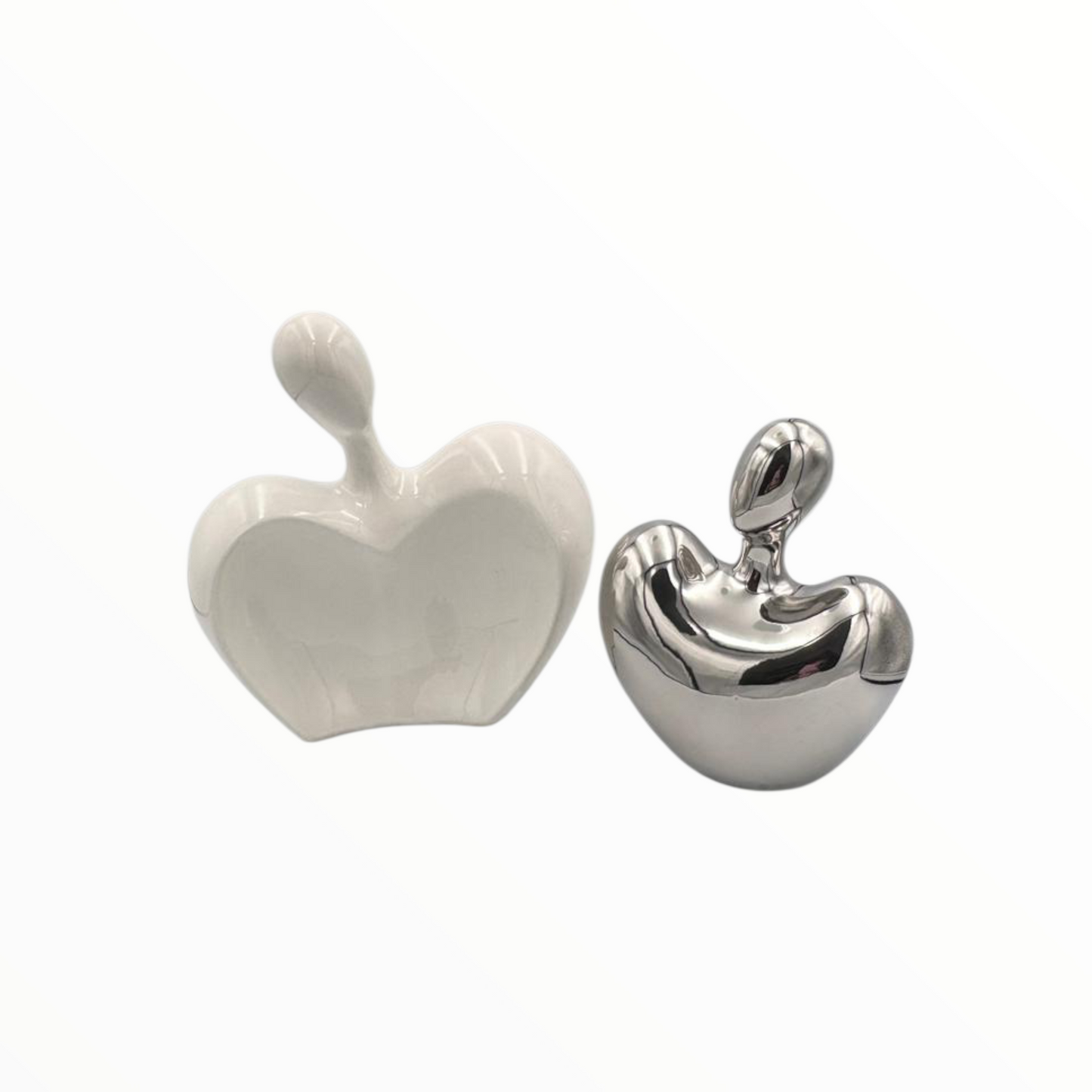 Abstract White & Chrome Apple Sculpture – Modern Art Décor