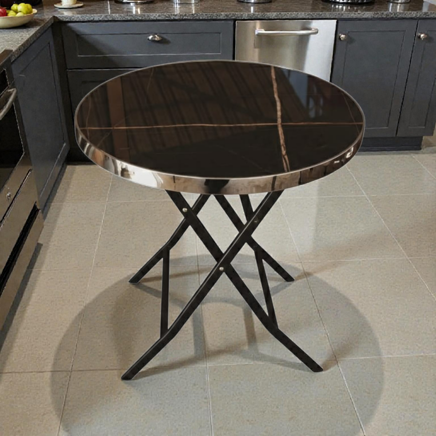 Round Marble Side Table Ø60 cm – Black Marble Top with Metal Base
