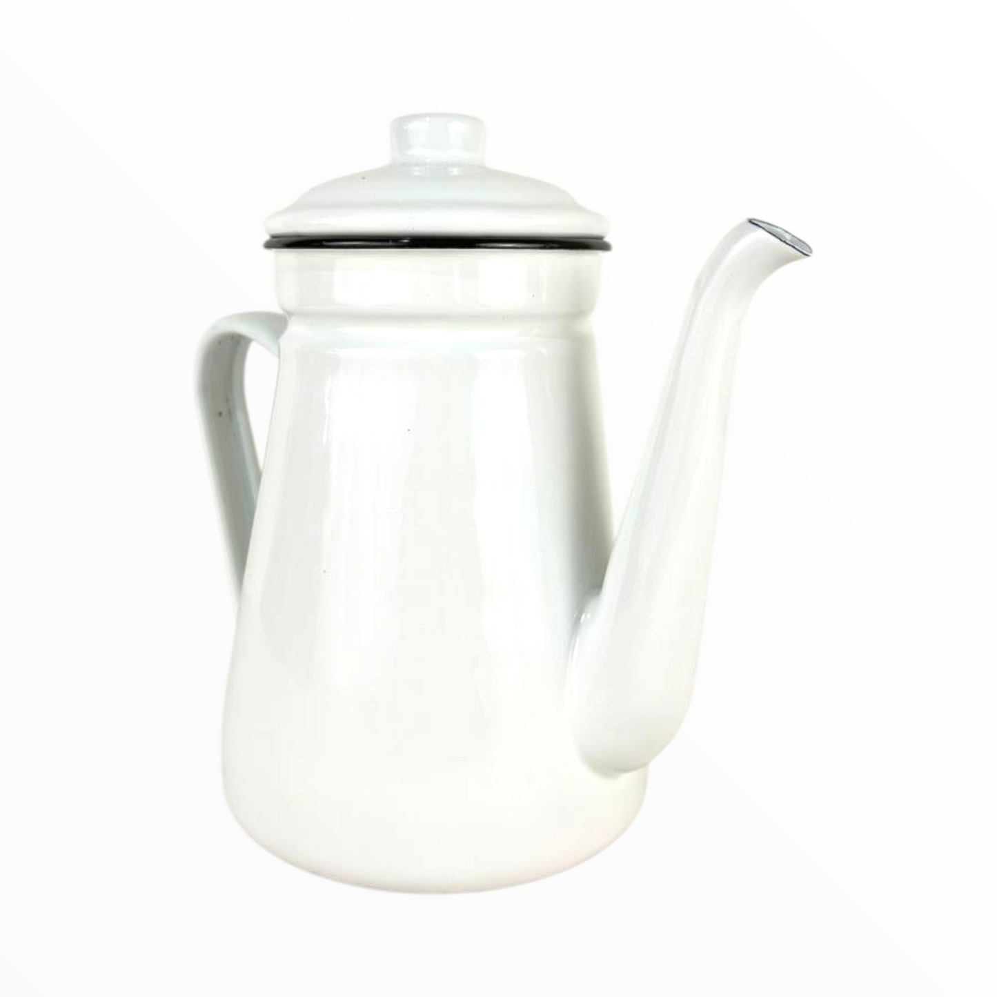 White Enamel Coffee & Tea Pot – Vintage Pour-Over Kettle with Lid