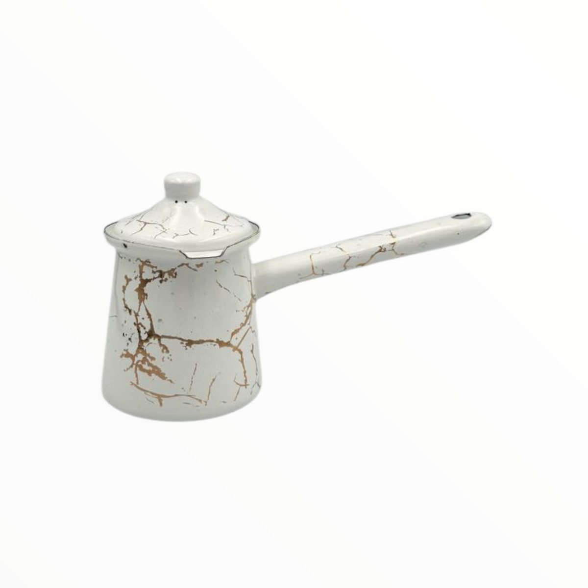 White Marble Enamel Turkish Coffee Pot Set  – 3 Sizes with Lid