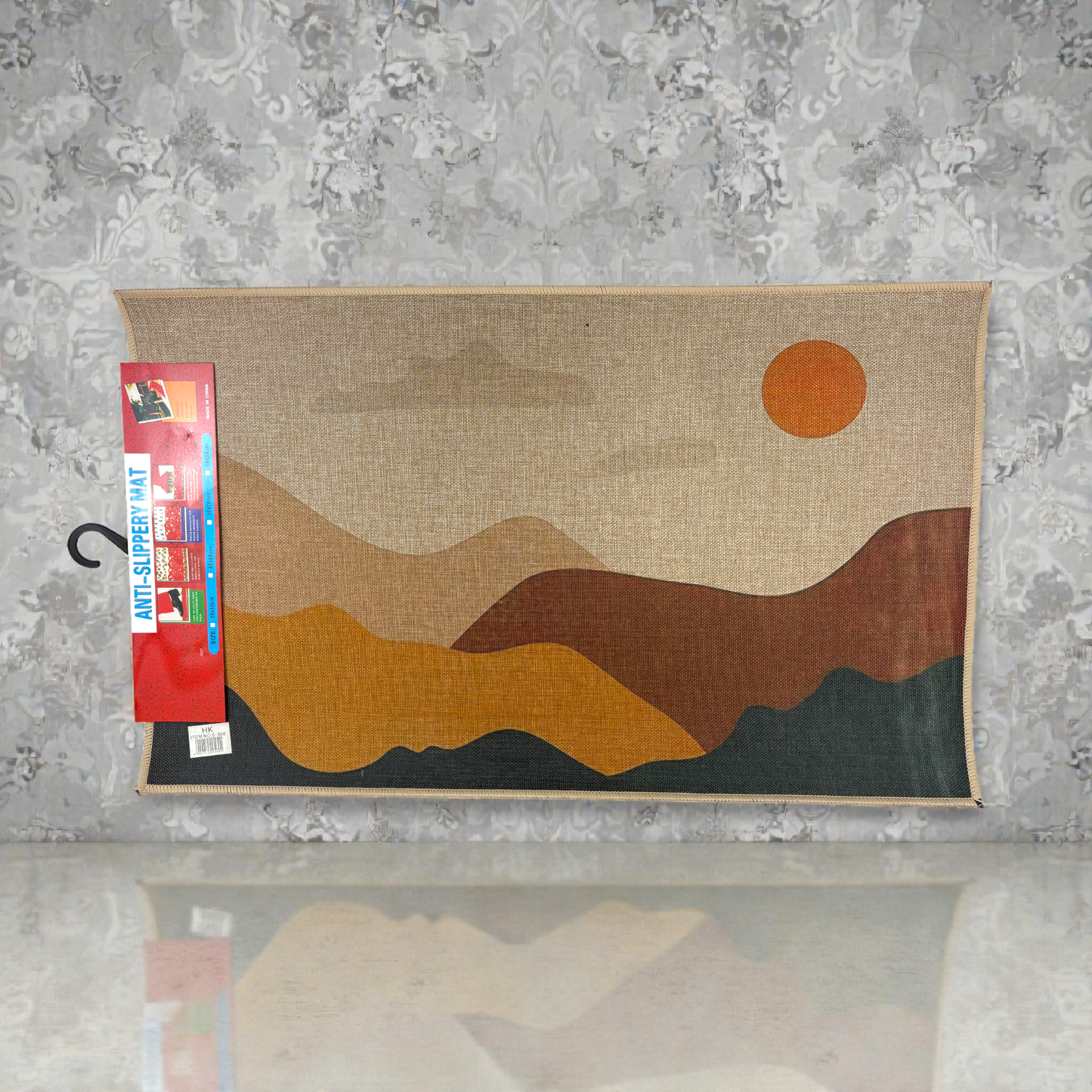 Anti-Slip Floor Mat – Abstract Mountains & Sunset | Neutral Home Décor