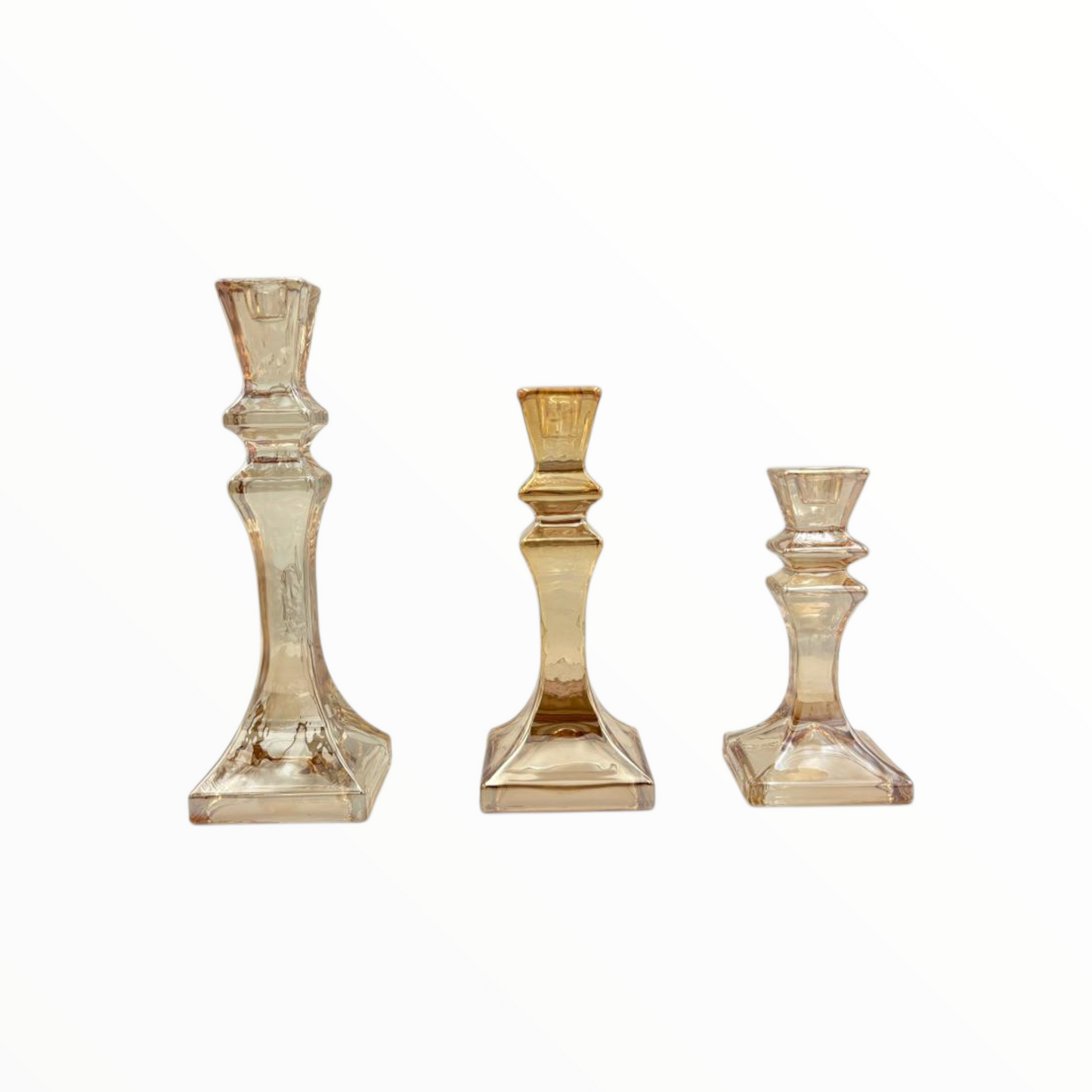 Amber Glass Candle Holders Set of 3 – Elegant Decorative Candlesticks