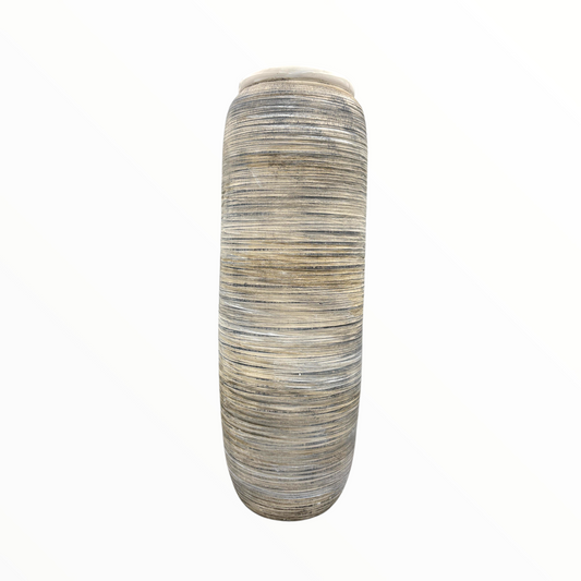Tall Striped Ribbed Ceramic Vase – Neutral Modern Home Décor