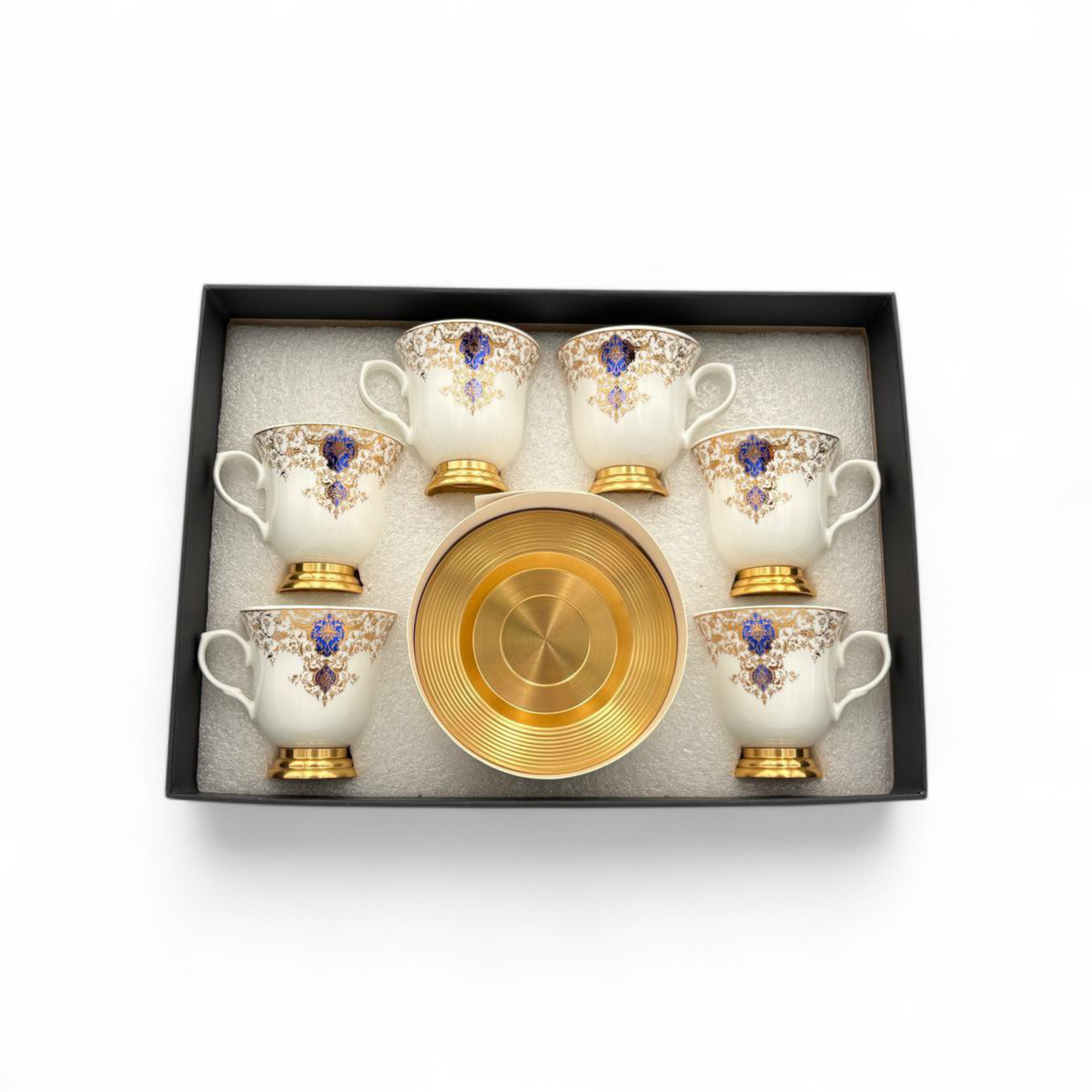 Luxury Porcelain Coffee Cup Set with Gold Saucer – Floral Classic Design