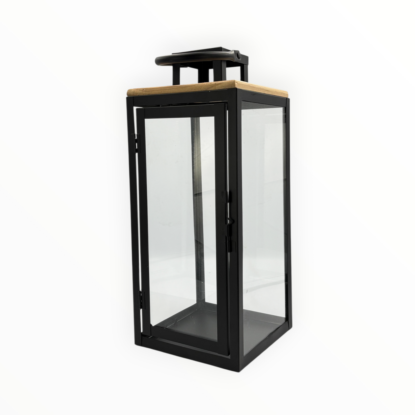 Black Metal Glass Lantern – Elegant Tall Decorative Candle Holder