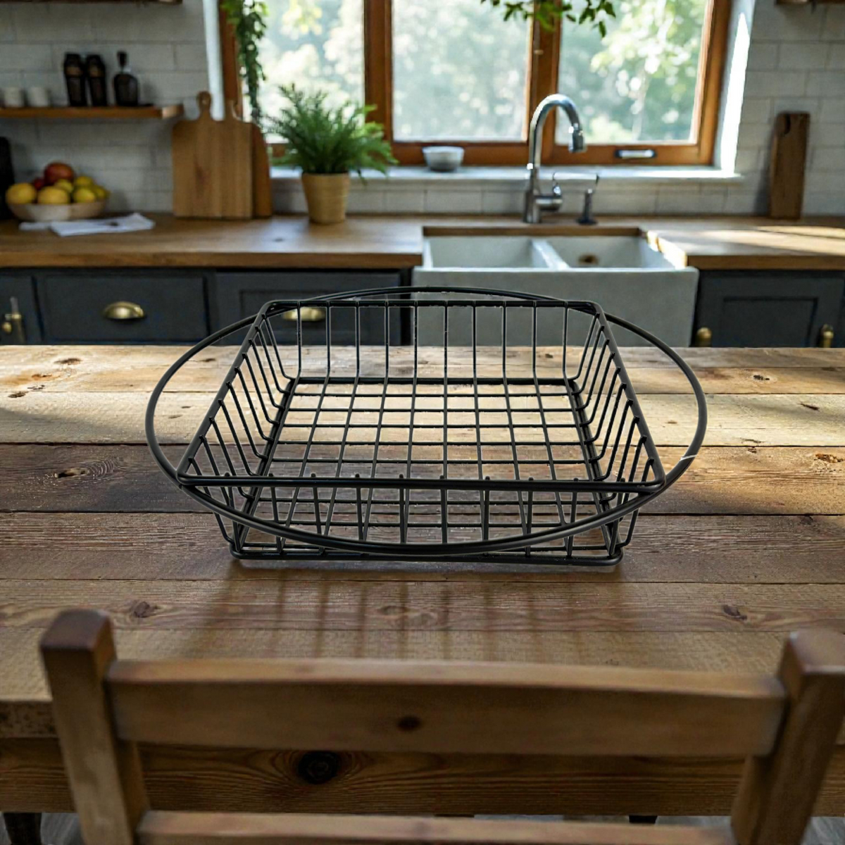 Black Metal Wire Storage Basket – Multipurpose Fruit, Bread & Organizer Basket